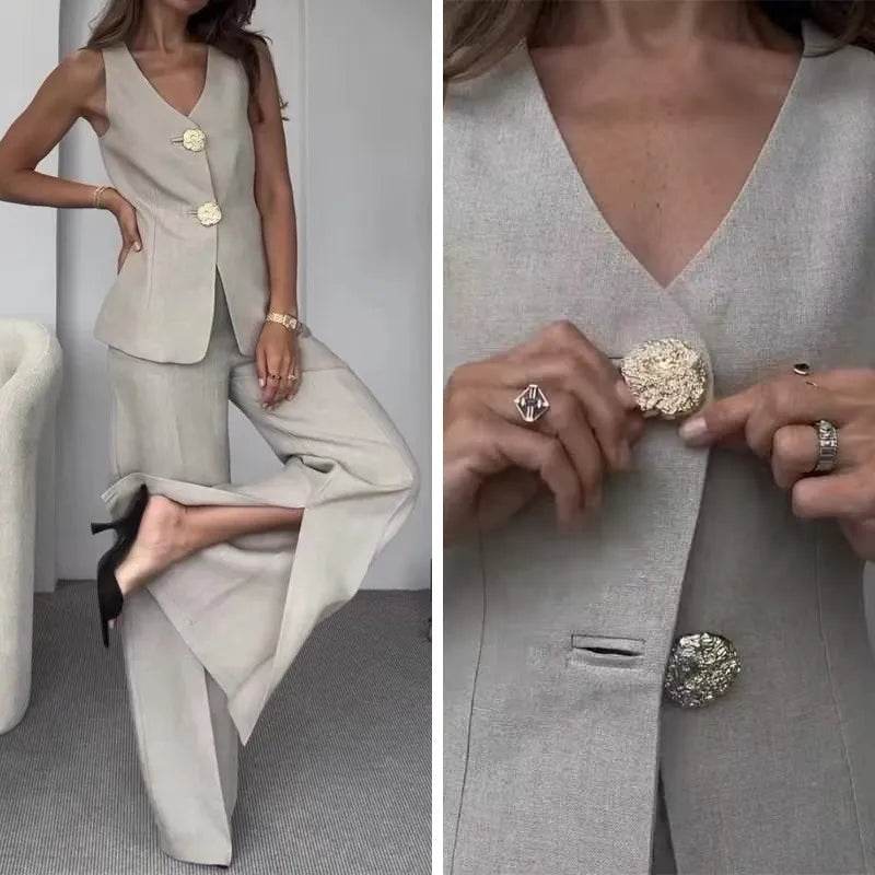 Women’s Summer Split-Leg Wide Pants Two-Piece Set – Stylish & Comfy - MODISH X