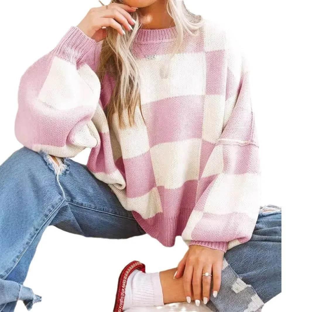 Women’s Loose Casual Color Block Crew Neck Sweater – Cozy & Stylish - MODISH X
