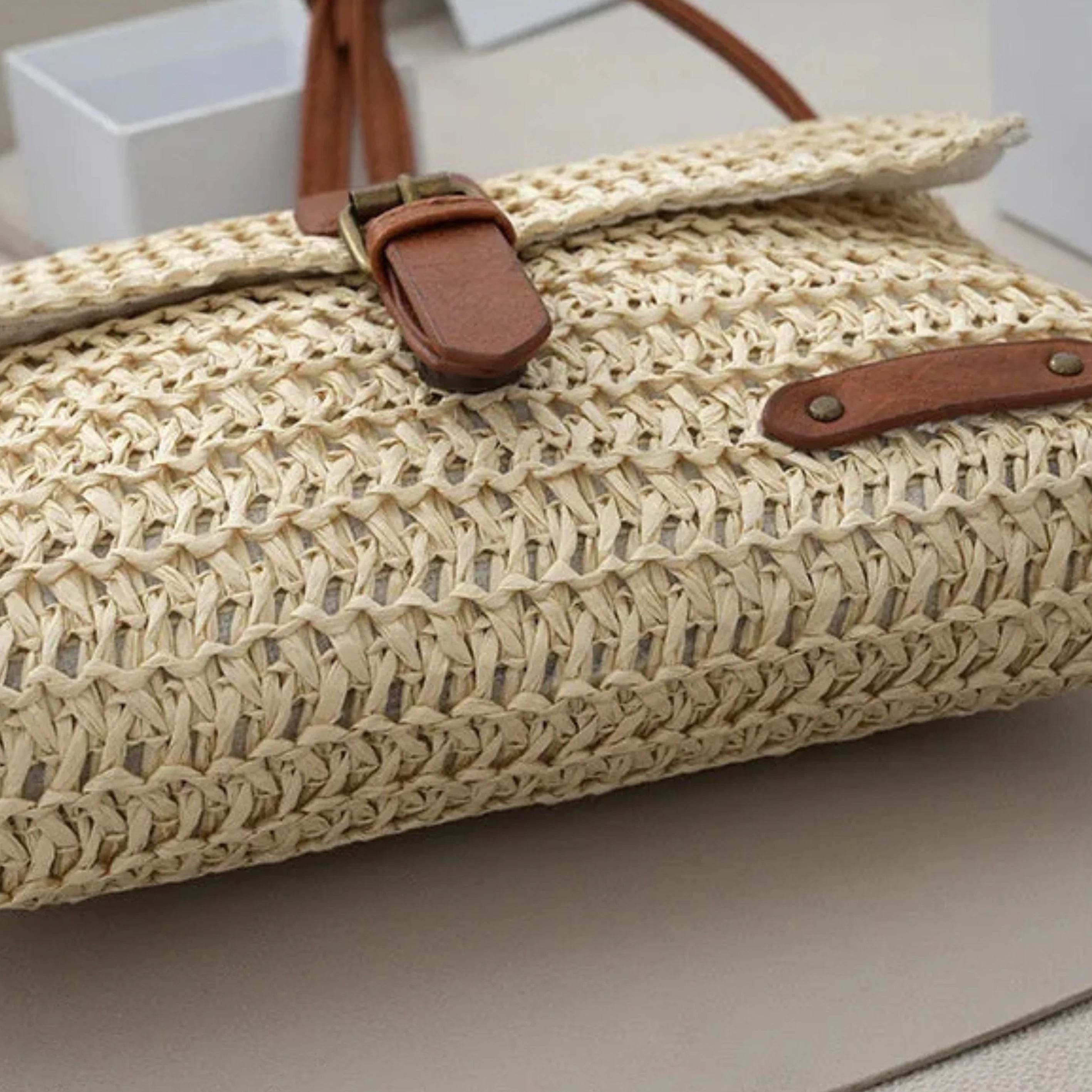 Travel Bag with Strap – Women's Summer Straw Crossbody Handbag - MODISH X