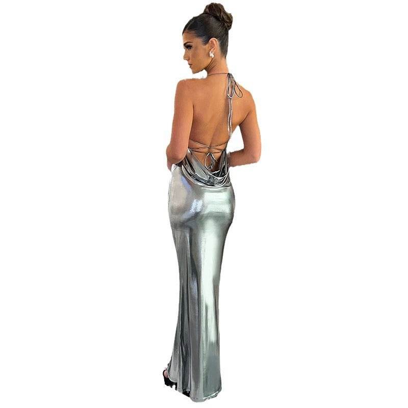 Women’s Halter Sling Backless Dress – Chic Swing Collar Glam Look - MODISH X