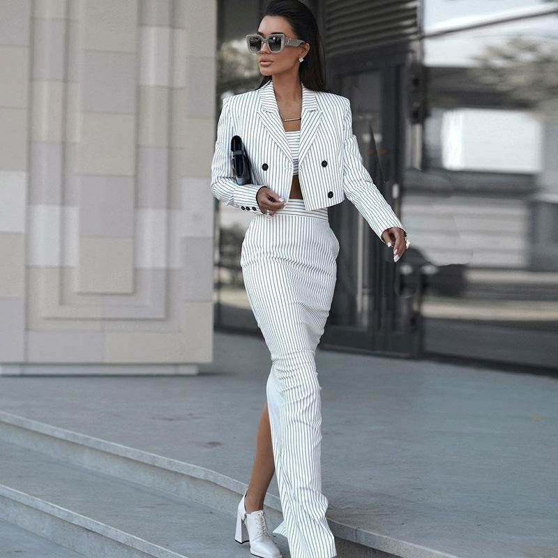 Women's White Business Suit for Modern Style Plaid Two-Piece Skirt Set - MODISH X