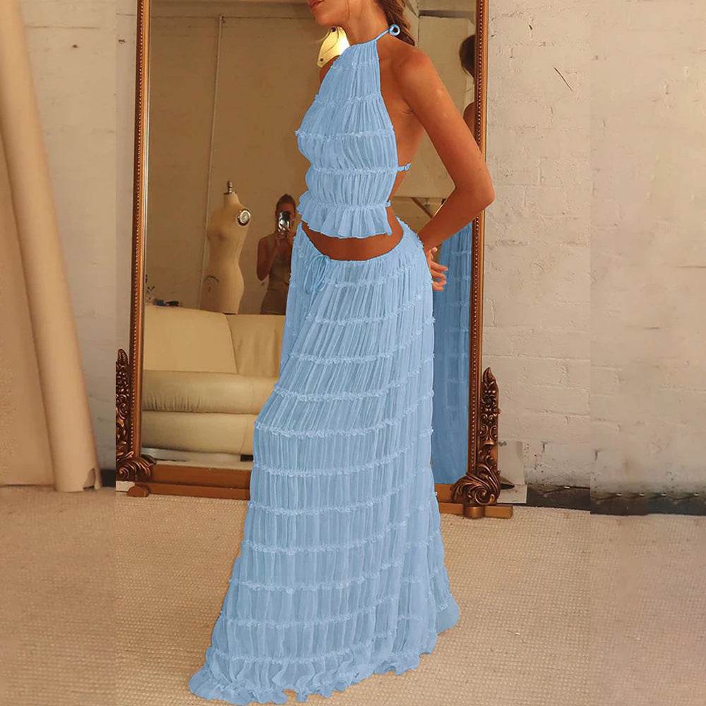 Women's Sexy Sleeveless Backless Dress Suit – Trendy Cropped Set - MODISH X