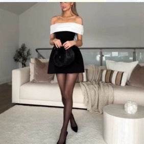 Women’s Off-Shoulder Contrast Dress – Slim-Fit, Chic & Eye-Catching - MODISH X