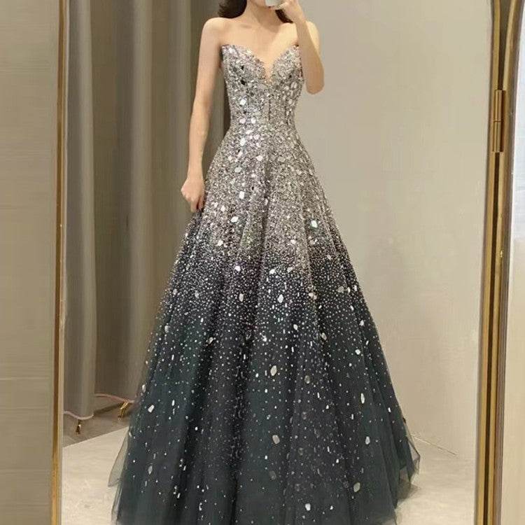 Women’s Dark Blue Sequin Evening Dress – Glamorous & Chic - MODISH X