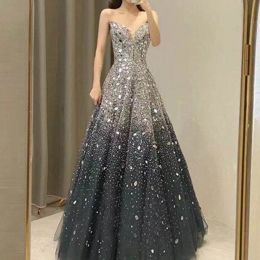 Women’s Dark Blue Sequin Evening Dress – Glamorous & Chic - MODISH X