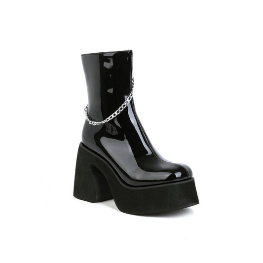 Women's Patent Leather Ankle Boots – Modish High Heel Winter Martin Boots