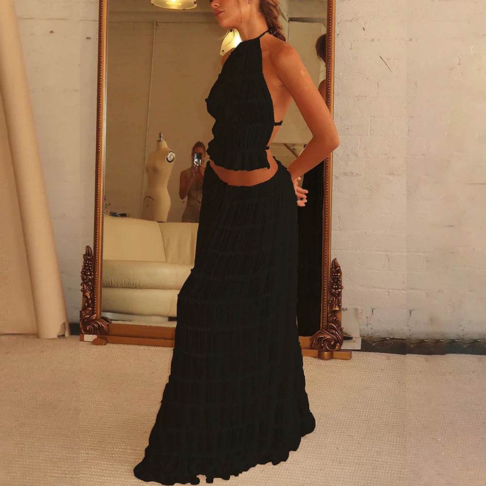 Women's Sexy Sleeveless Backless Dress Suit – Trendy Cropped Set - MODISH X