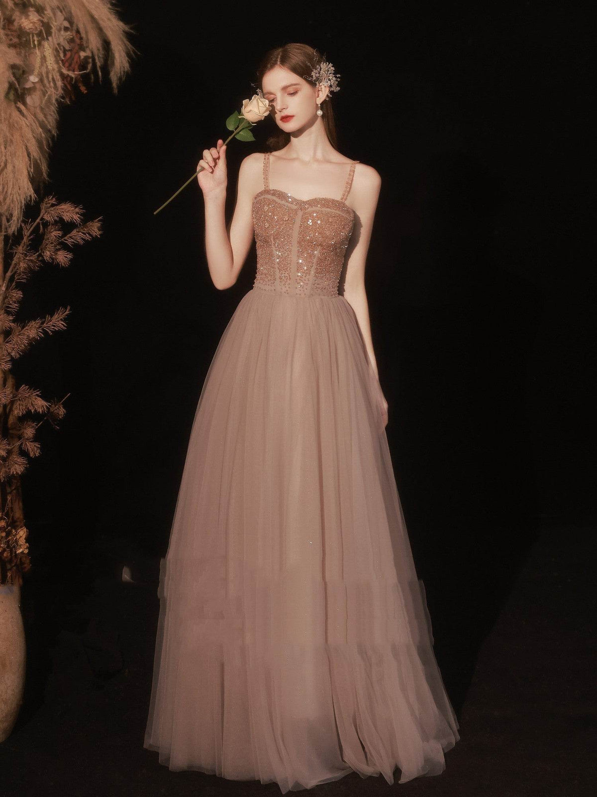 Women's Golden Evening Dress with Crystal Beading – Trendy Party Style - MODISH X