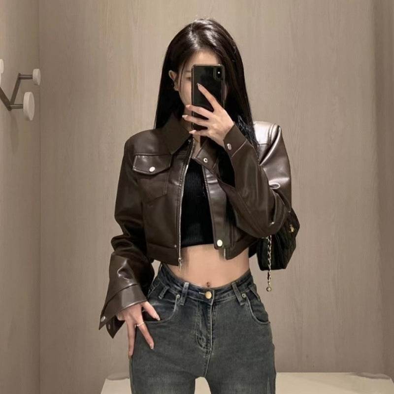 Women's Coffee Leather Motorcycle Jacket - Modish Style | Retro Jacket - MODISH X