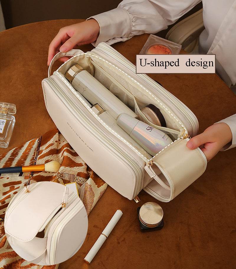 Women’s U-Shaped Triple-Layer Makeup Bag – High-Capacity PU Leather - MODISH X