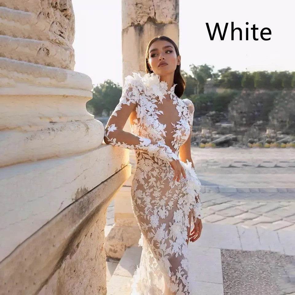 Women’s High-Neck Lace Wedding Gown – Elegant Boho Bridal Dress - MODISH X