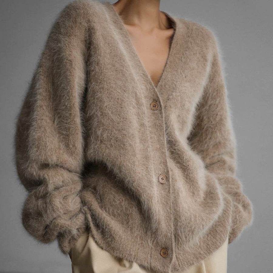 Large V-Neck Cardigan Sweater – Stylish Knitwear for Winter Elegance - MODISH X