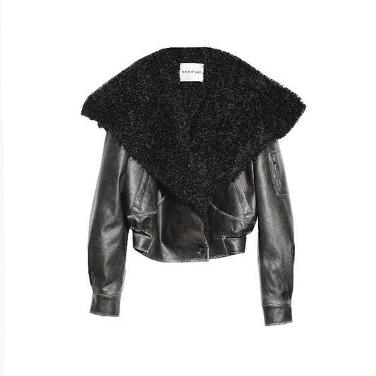 Women’s Big Fur Collar Leather Jacket – Stylish, Edgy & Warm