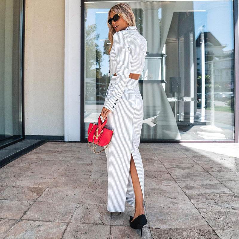 Women's White Business Suit for Modern Style Plaid Two-Piece Skirt Set - MODISH X