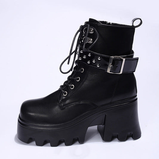 Women’s Round Toe Side Zipper Platform Boots – Stylish & Comfy