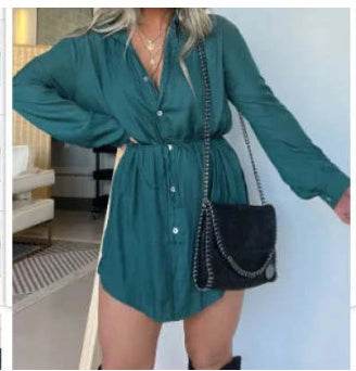 Women's Long Sleeve Jumpsuit with Button – Fashion Shirt Dress - MODISH X