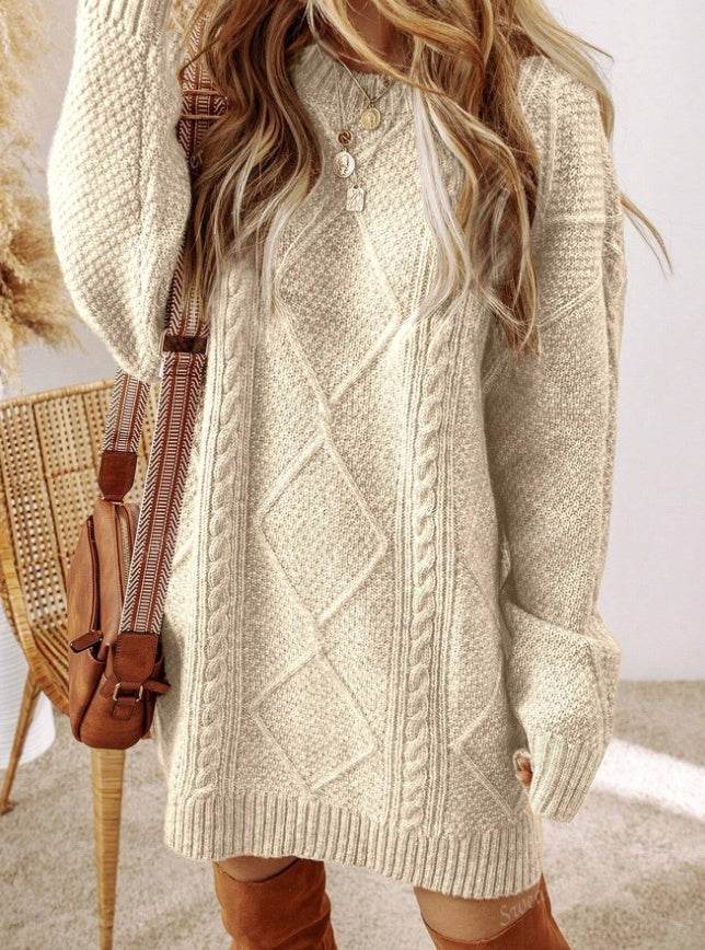 Women's Loose-Fit Sweater Dress – Cozy Winter Pullover - MODISH X