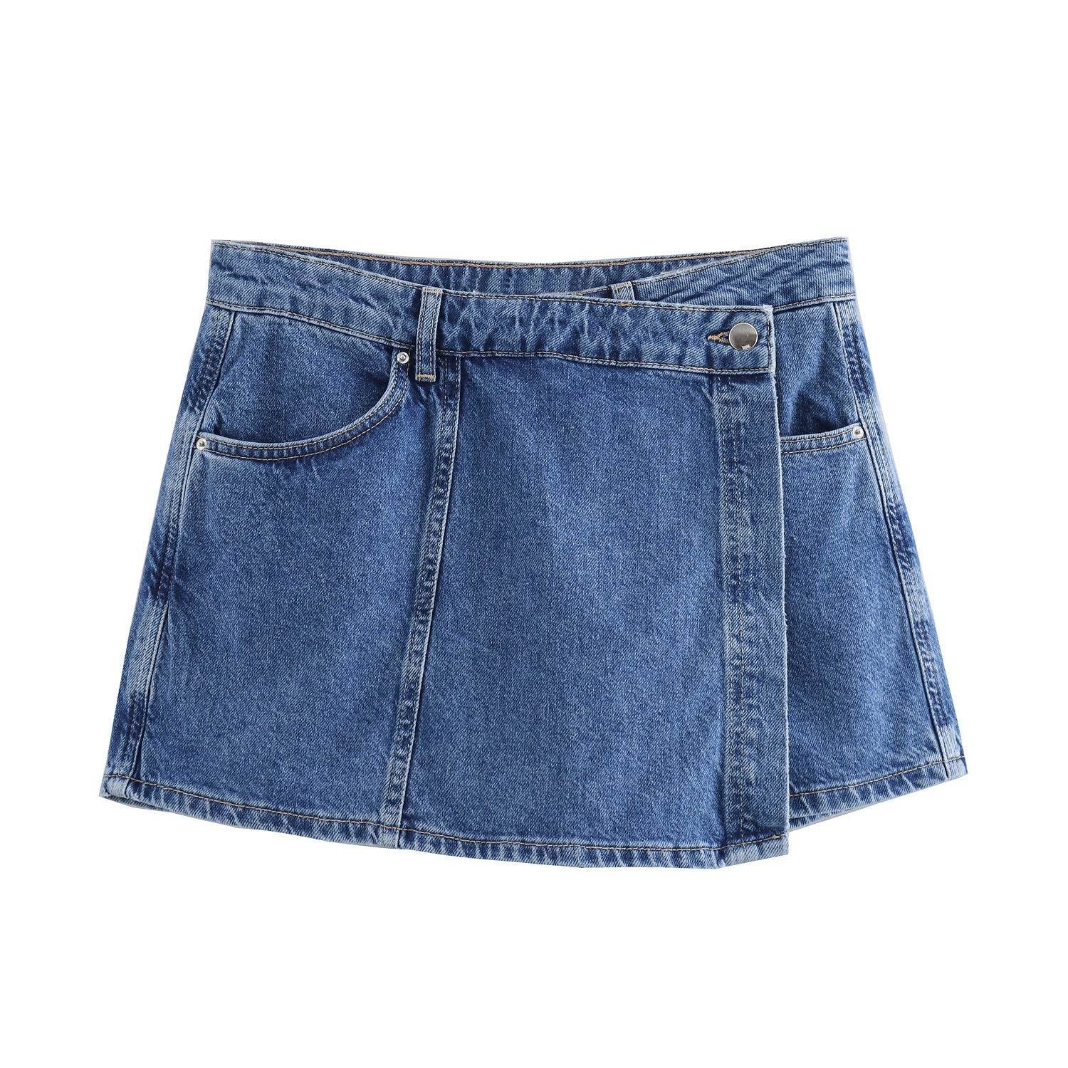 Women's Double-Breasted Denim Culottes Suit – Chic UK Style - MODISH X
