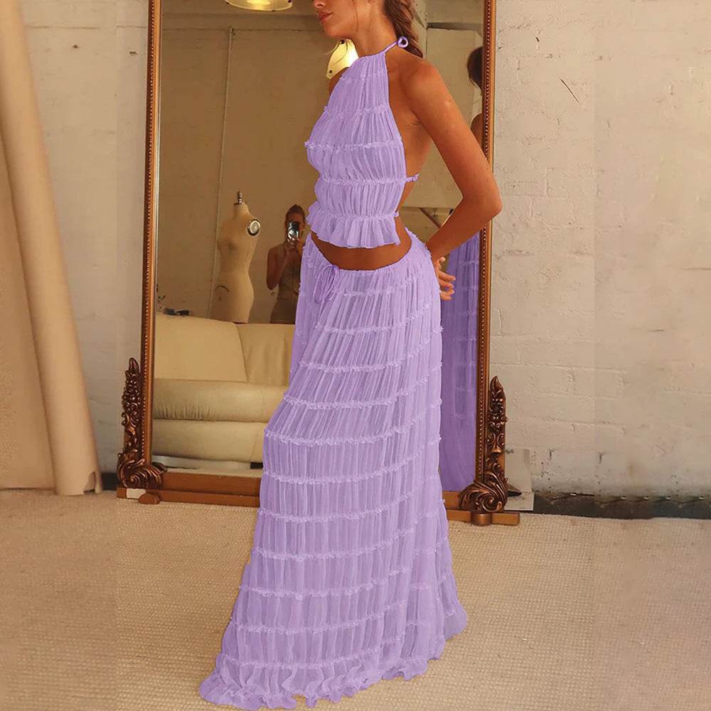 Women's Sexy Sleeveless Backless Dress Suit – Trendy Cropped Set - MODISH X