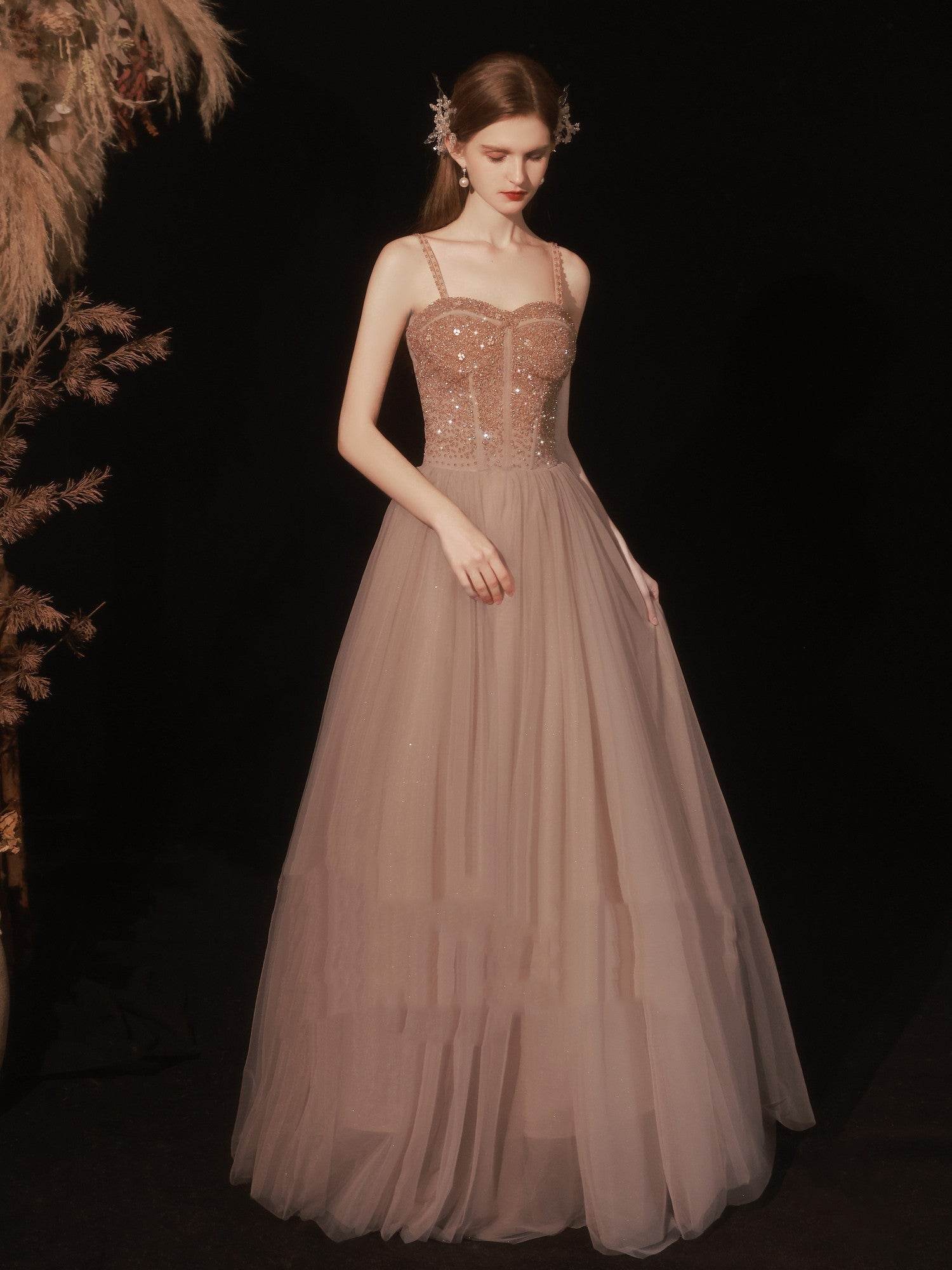 Women's Golden Evening Dress with Crystal Beading – Trendy Party Style - MODISH X