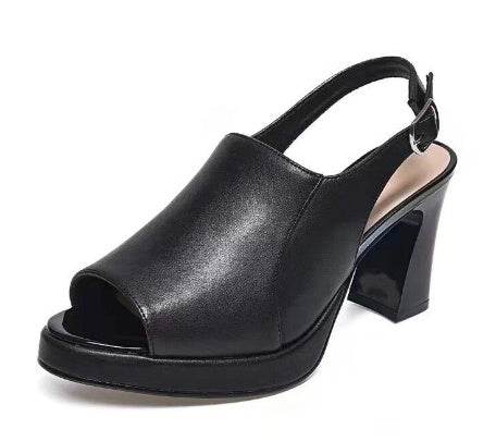 Women's Black Leather High Heels – Modish & Chunky Heel Shoes - MODISH X