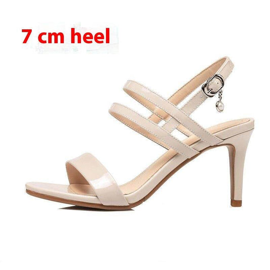 Women's Black Leather High Heel Sandals – Chic & Comfortable Buckle - MODISH X