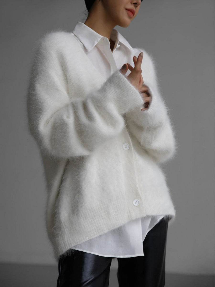 Large V-Neck Cardigan Sweater – Stylish Knitwear for Winter Elegance - MODISH X