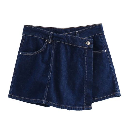 Women's Double-Breasted Denim Culottes Suit – Chic UK Style