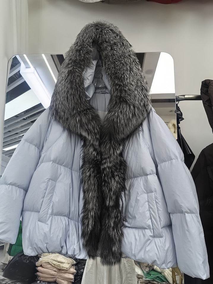 Women's Duck Down Jacket with Fox Fur Collar – Stylish & Warm Winter Coat - MODISH X