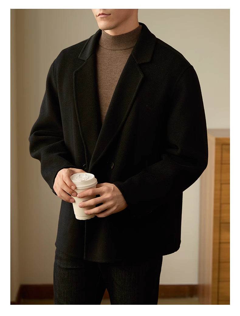 Premium Men’s Woolen Coat – Reversible Black Business Casual Jacket - MODISH X