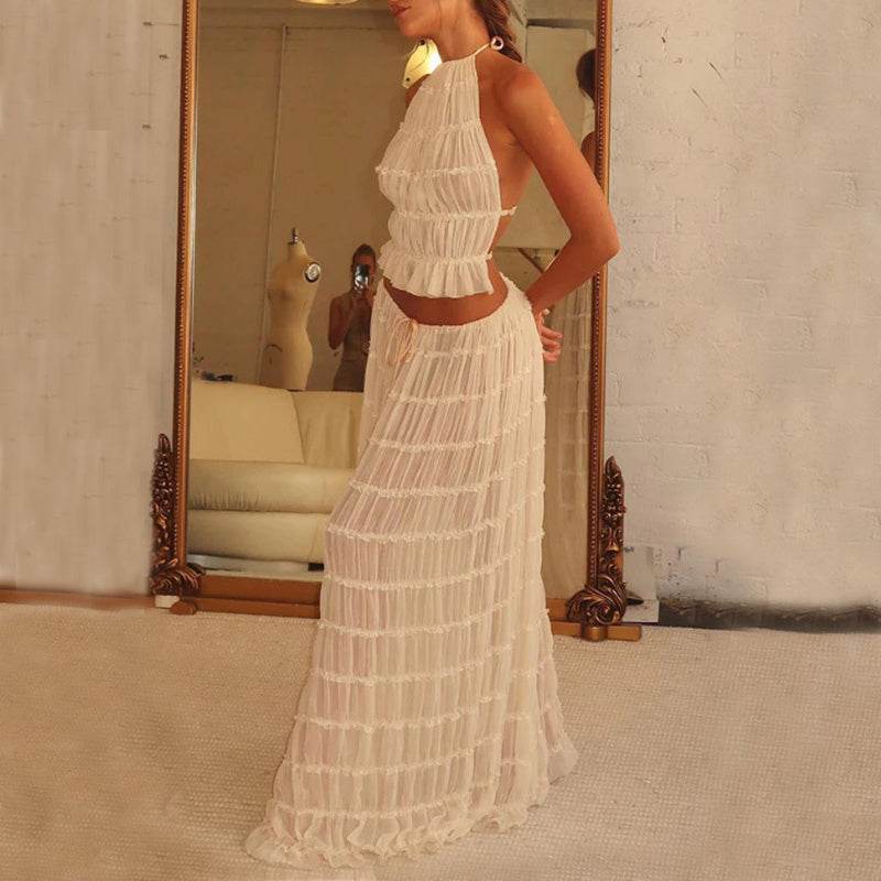 Women's Sexy Sleeveless Backless Dress Suit – Trendy Cropped Set - MODISH X