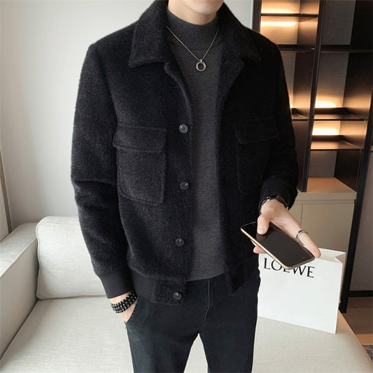 Men’s Velvet Fur Coat – Luxurious Black Winter Jacket