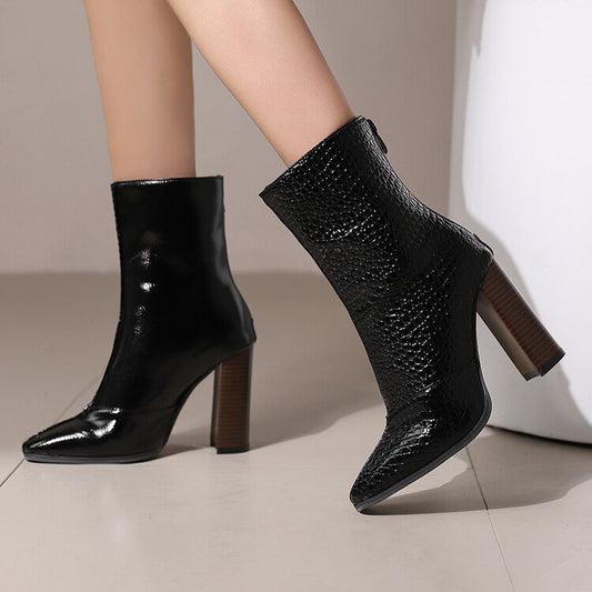 High Heel Ankle Boots – Fleece-Lined French Style Boots for Women