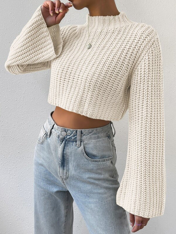 Trendy Women’s High-Waist Bell Sleeve Sweater – Stylish & Cozy