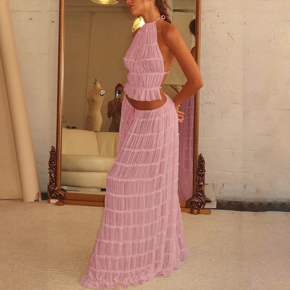 Women's Sexy Sleeveless Backless Dress Suit – Trendy Cropped Set - MODISH X