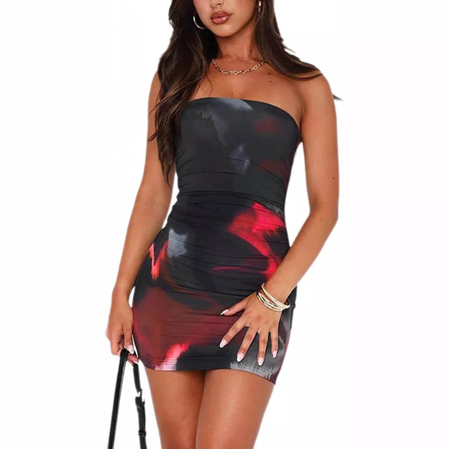 Women’s Tube Top Printed Pleated Wrap Dress – Flirty & Fashionable - MODISH X