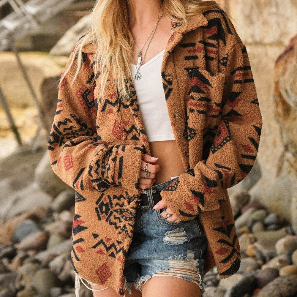 Women's Retro Plush Lapel Long-sleeved Jacket - MODISH X