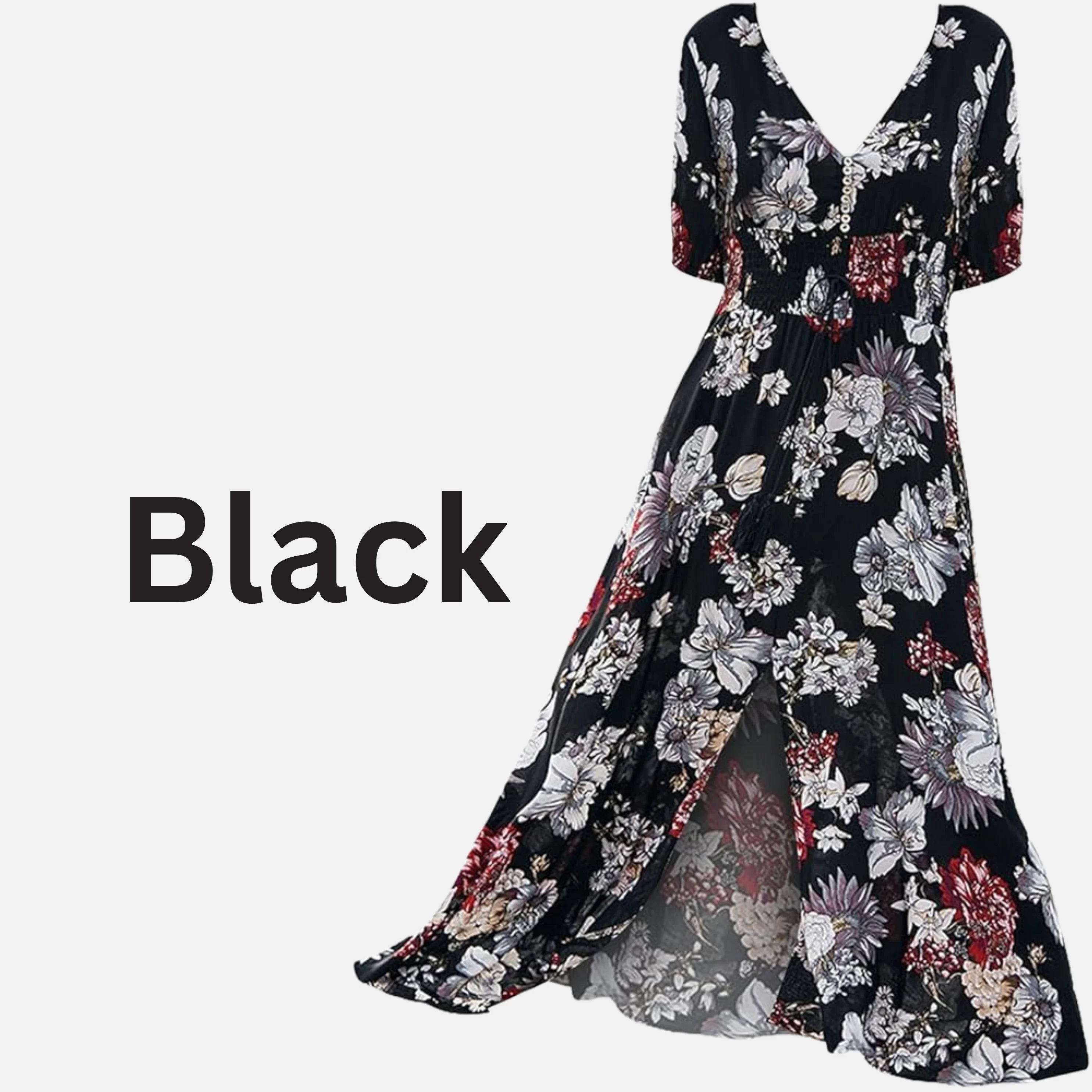Women's Floral Summer Beach Dress – V-Neck Elastic Waist Style - MODISH X
