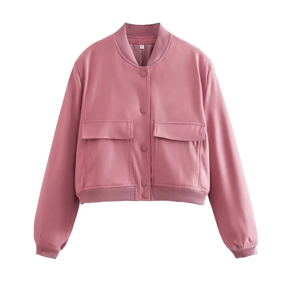 Women’s Vintage Button-Through Bomber Jacket – Chic & Timeless