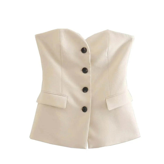 Women’s Elegant Front Button Strapless Pant Suit Set – Chic & Classy - MODISH X 