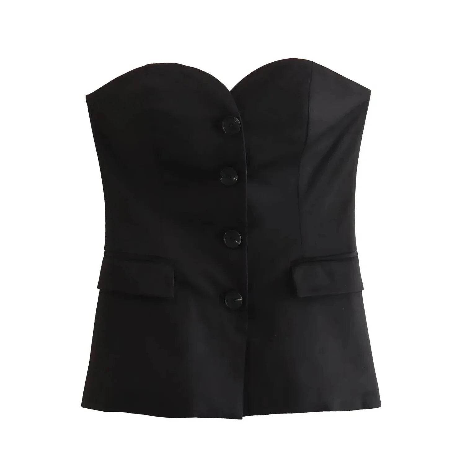 Women’s Elegant Front Button Strapless Pant Suit Set – Chic & Classy - MODISH X 