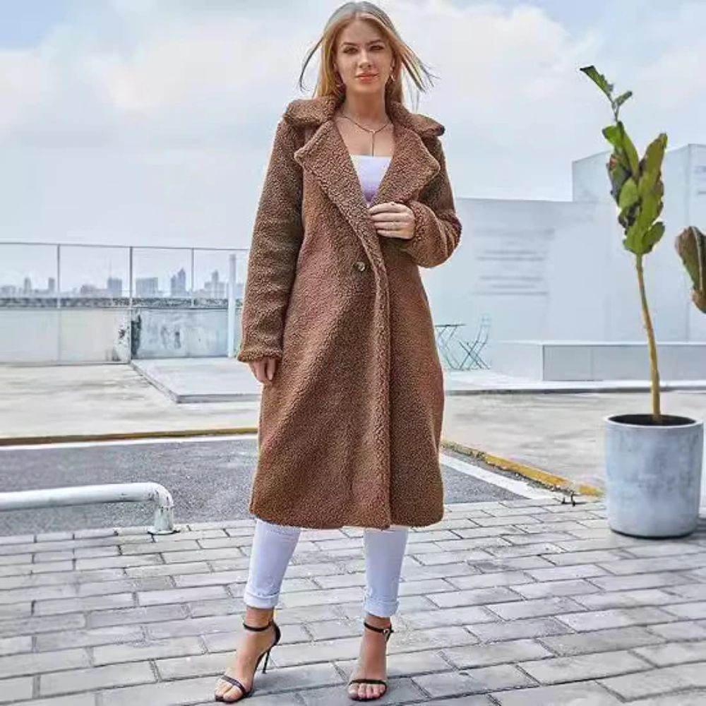 Women’s Double-Breasted Lamb Velvet Coat – Sophisticated & Elegant - MODISH X 