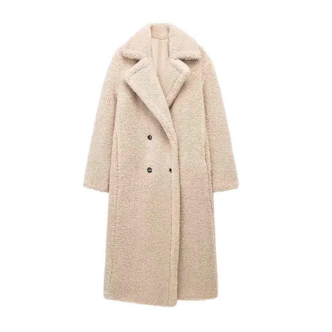 Women’s Double-Breasted Lamb Velvet Coat – Sophisticated & Elegant - MODISH X 