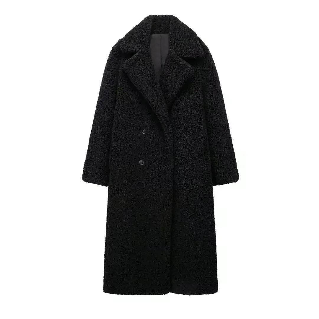 Women’s Double-Breasted Lamb Velvet Coat – Sophisticated & Elegant - MODISH X 