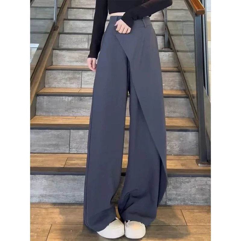 Office Lady Asymmetrical High-Waist Straight Pants – Stylish & Chic - MODISH X 