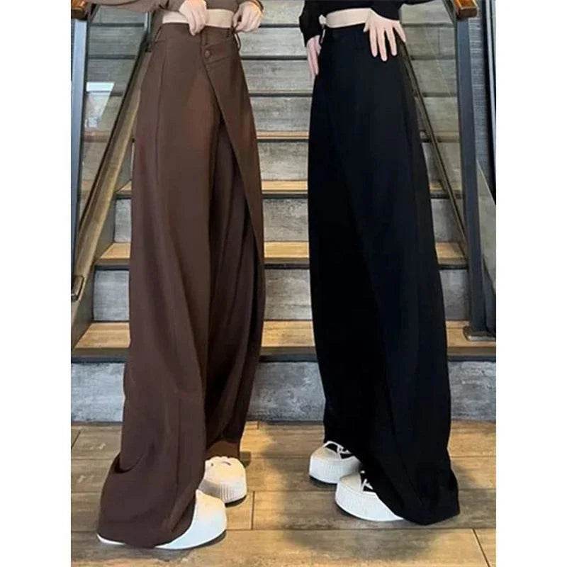 Office Lady Asymmetrical High-Waist Straight Pants – Stylish & Chic - MODISH X 