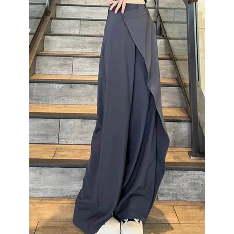 Office Lady Asymmetrical High-Waist Straight Pants – Stylish & Chic - MODISH X 