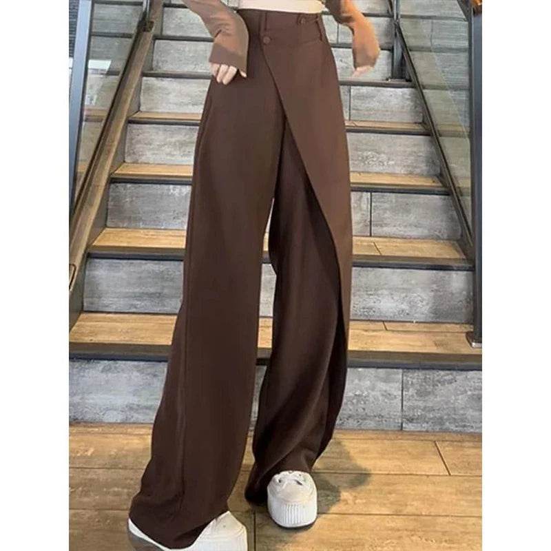 Office Lady Asymmetrical High-Waist Straight Pants – Stylish & Chic - MODISH X 
