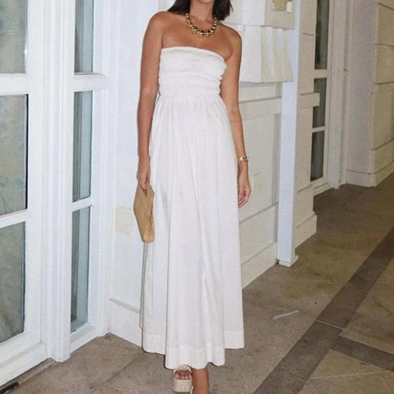 Women’s Striped Maxi Wrap Dress – Sleeveless Smocked Summer Fit - MODISH X 