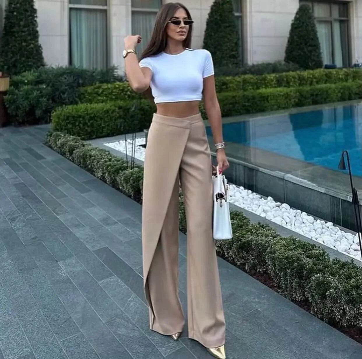 Women’s Chic Solid Wide-Leg Pants – Stylish & Elegant - MODISH X 